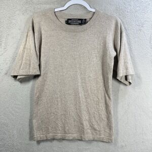William Kasper Silk Cashmere Shirt Sleeve Sweater Women's S Beige Quiet Luxury